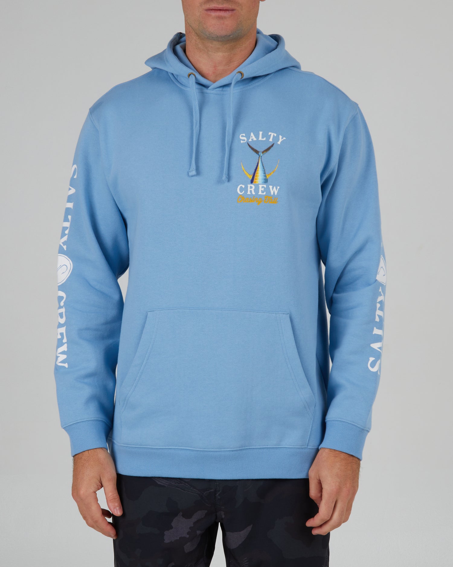 front view of Tailed Marine Blue Hood Fleece