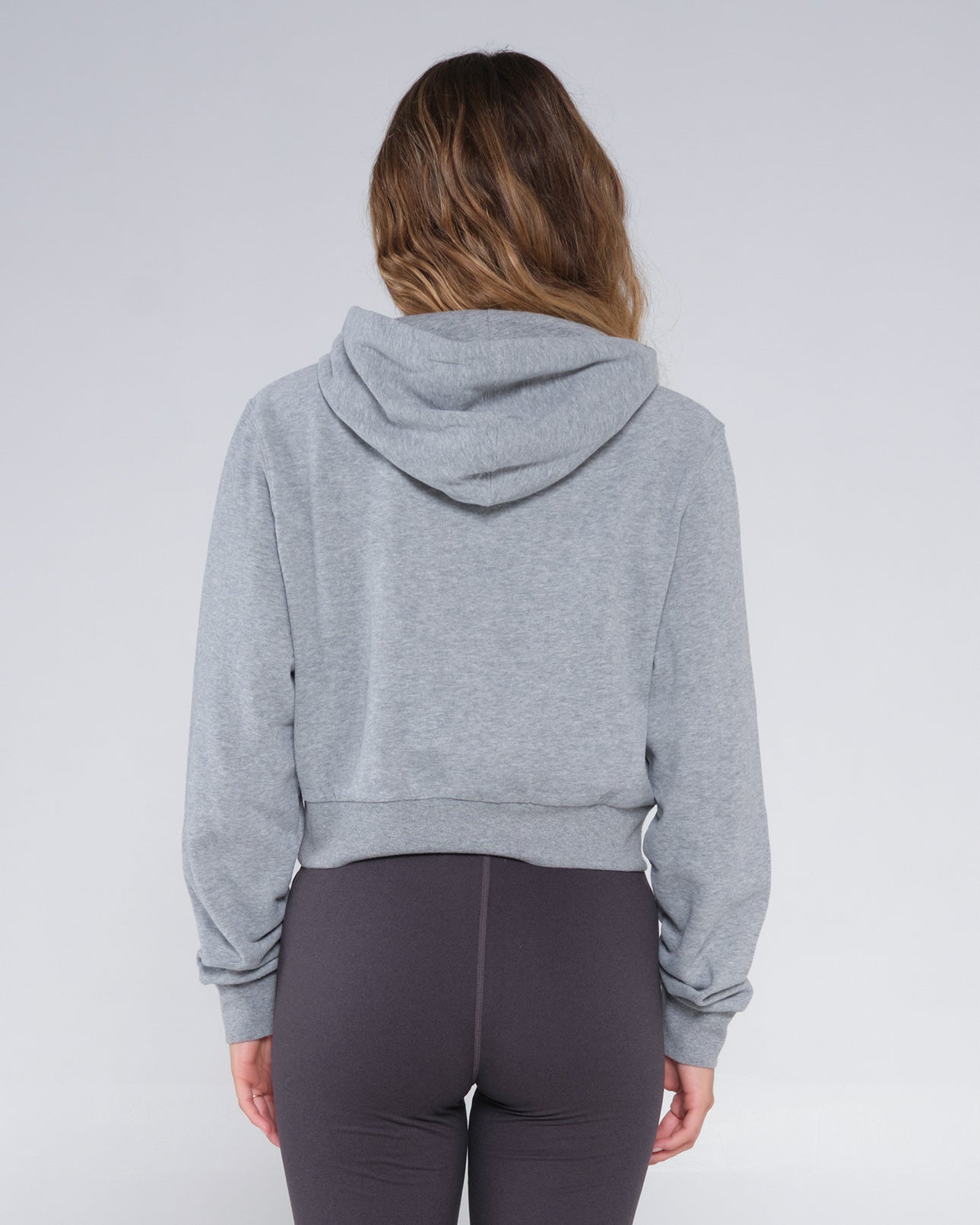 On body back of the Summer Vibe Heather Grey Crop Hoody