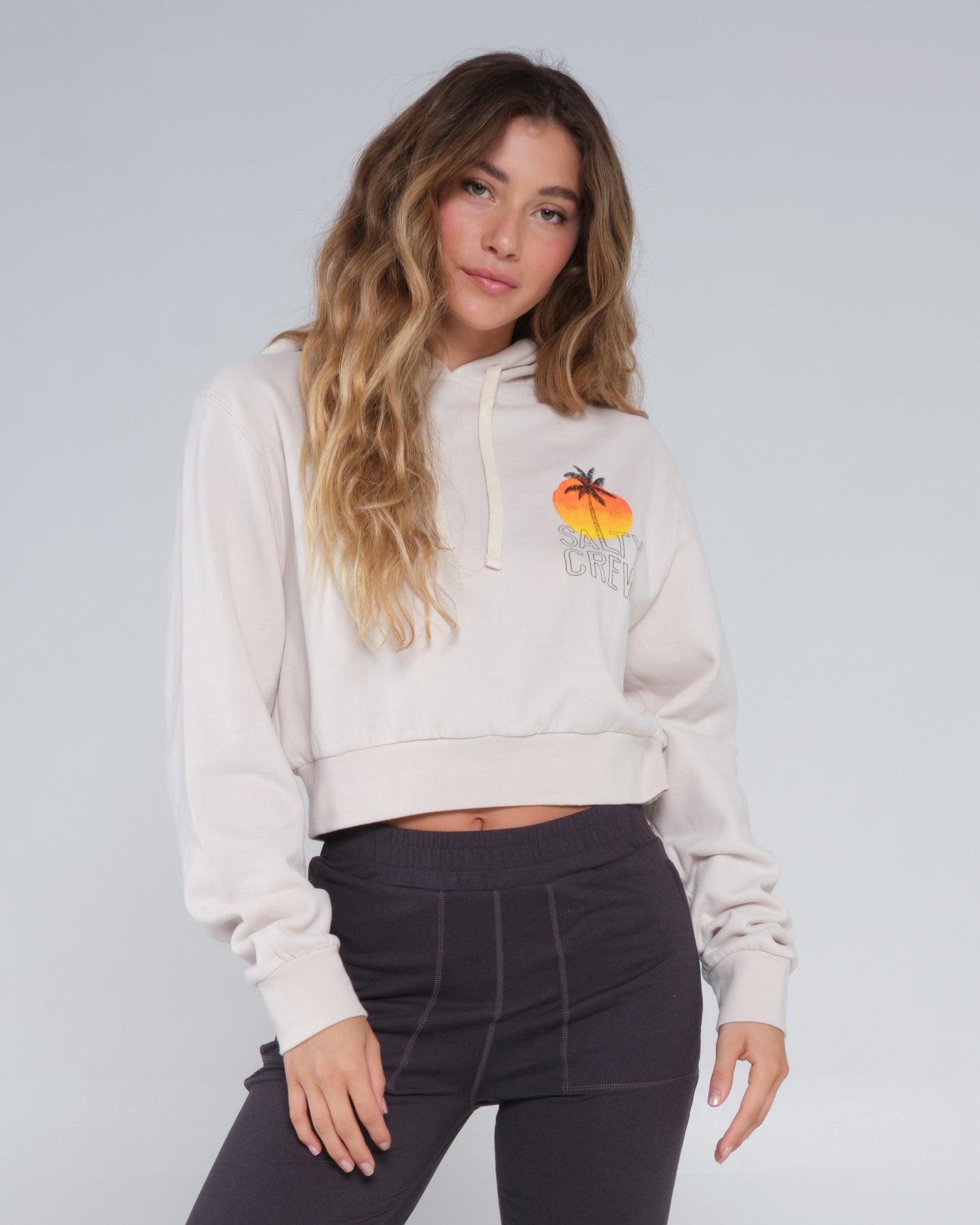 On body front of the Summer Vibe Natural Crop Hoody