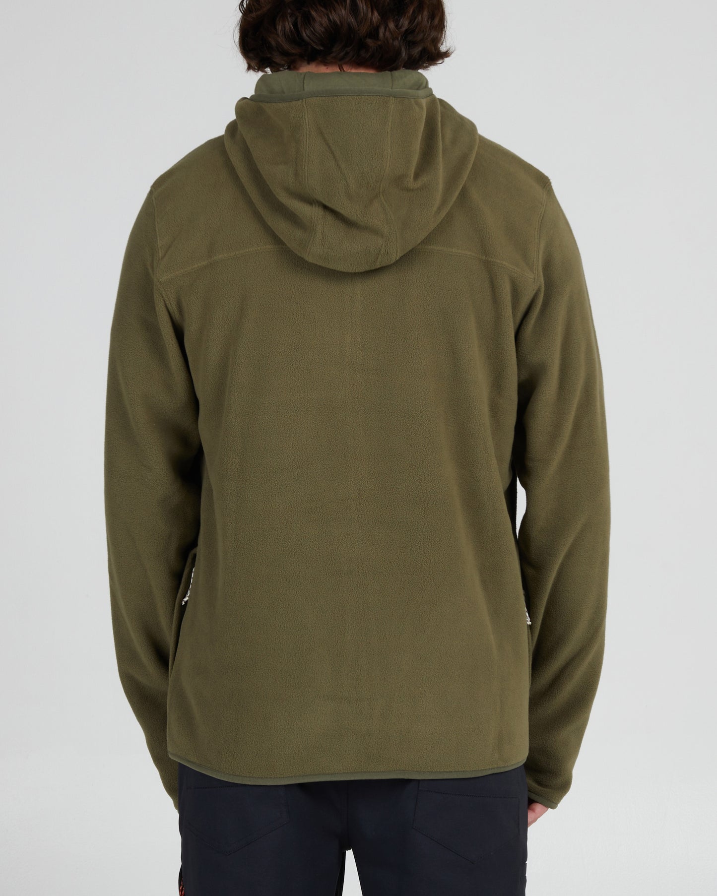 On body back of the Ebbtide Olive Zip Hooded Polar Fleece