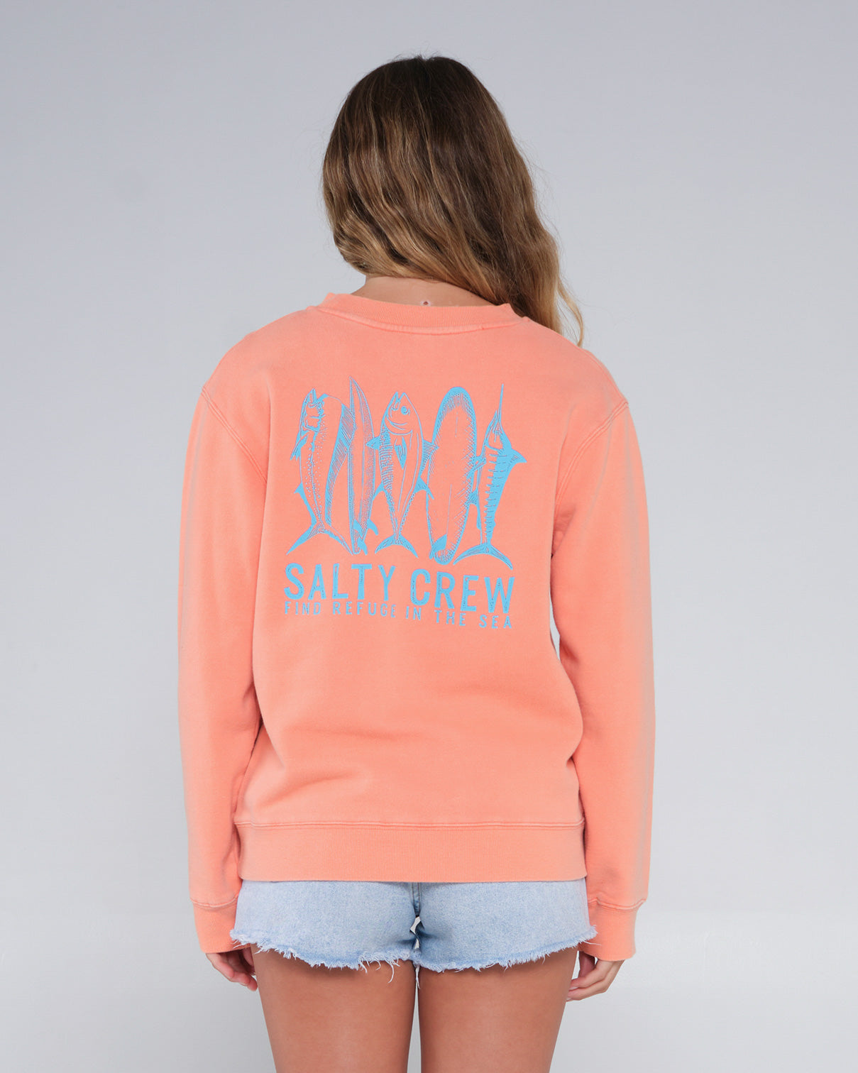 back view of Line Up Hot Coral Premium Crew