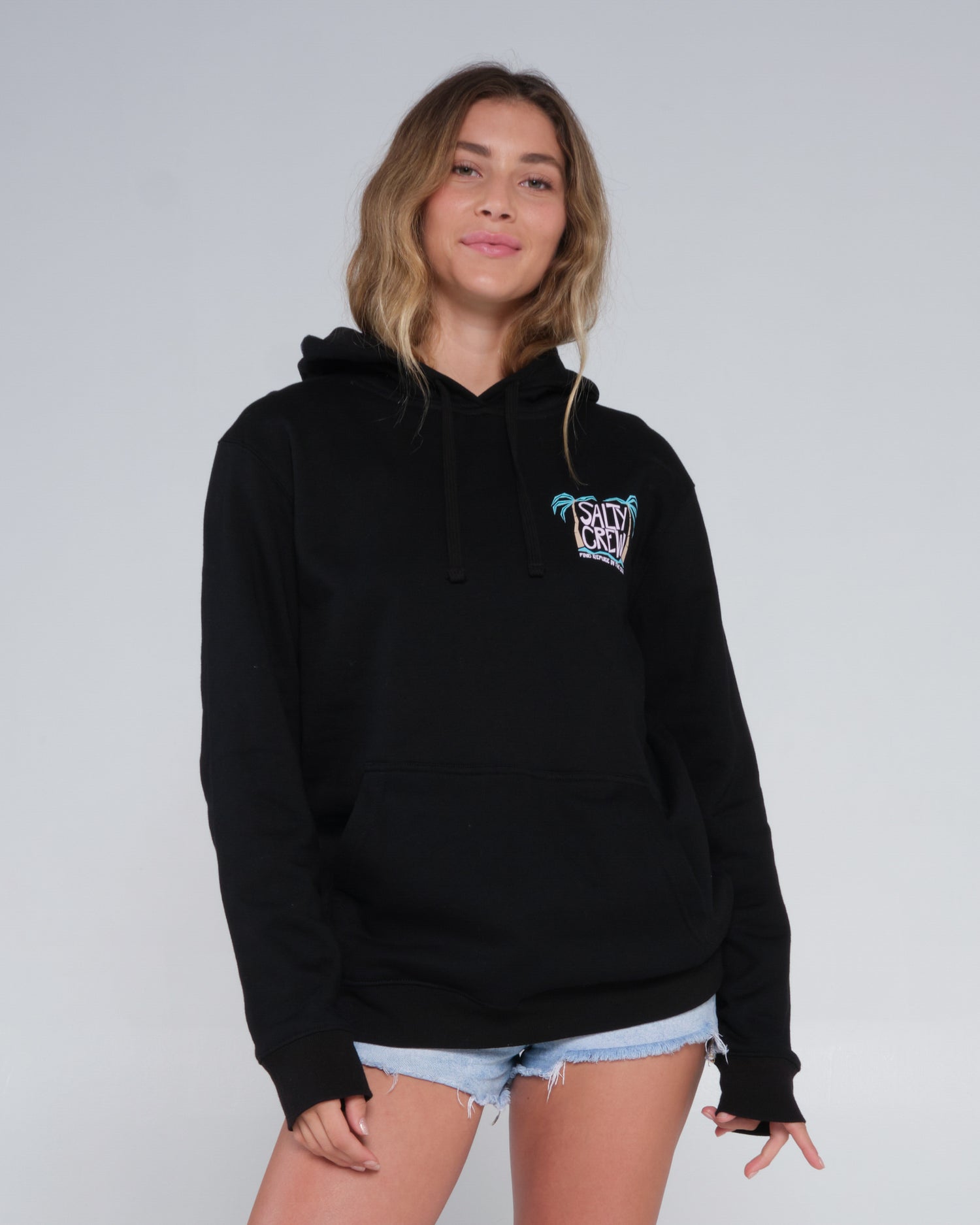 front view of Postcard Black Hoody
