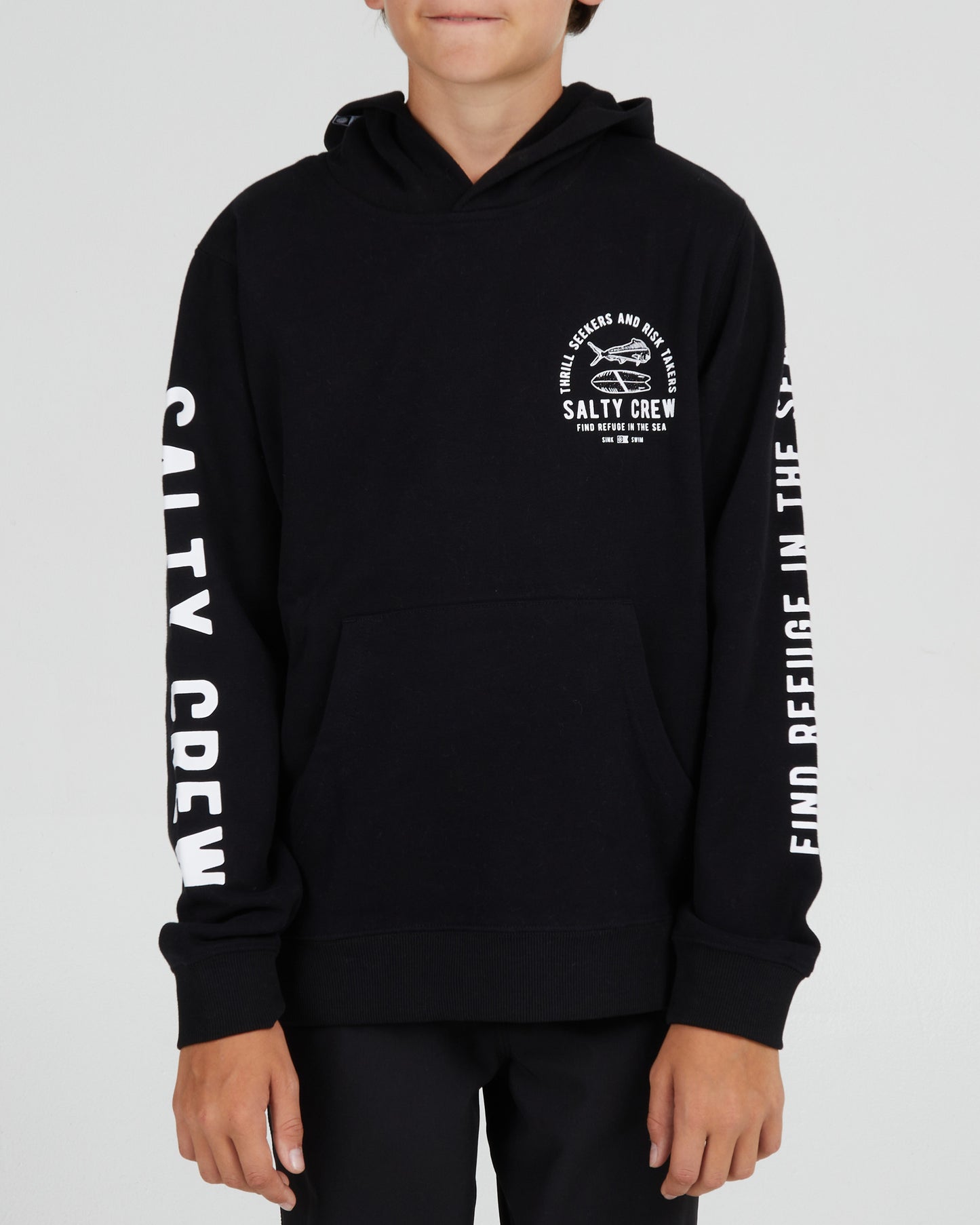 On body front of the Lateral Line Boys Black Hooded Fleece