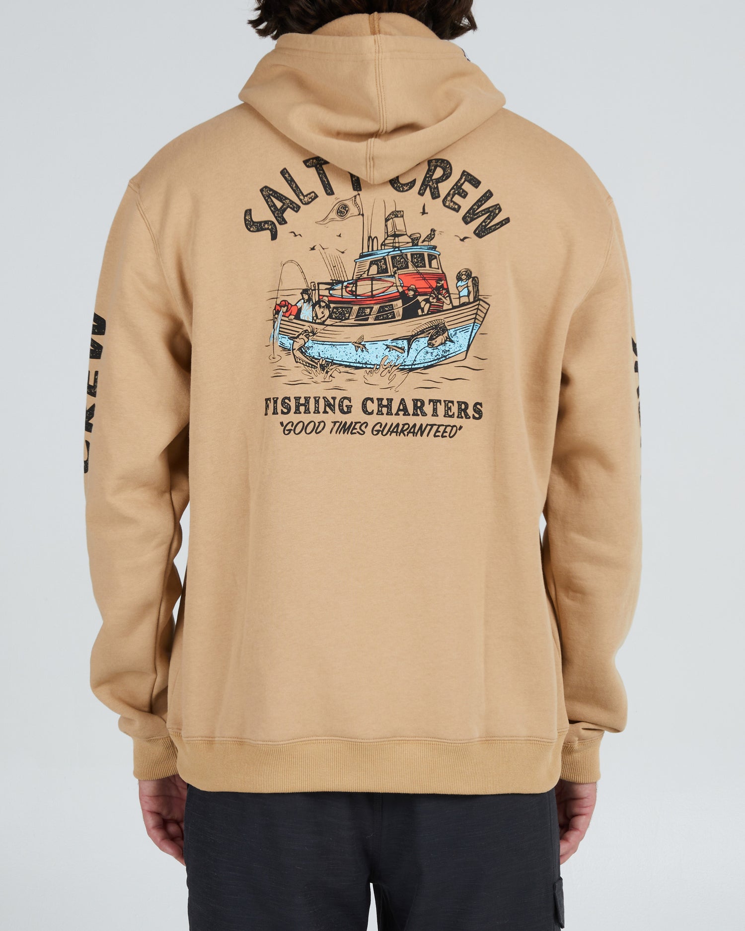 On body back of the Fishing Charters Sandstone Hood Fleece
