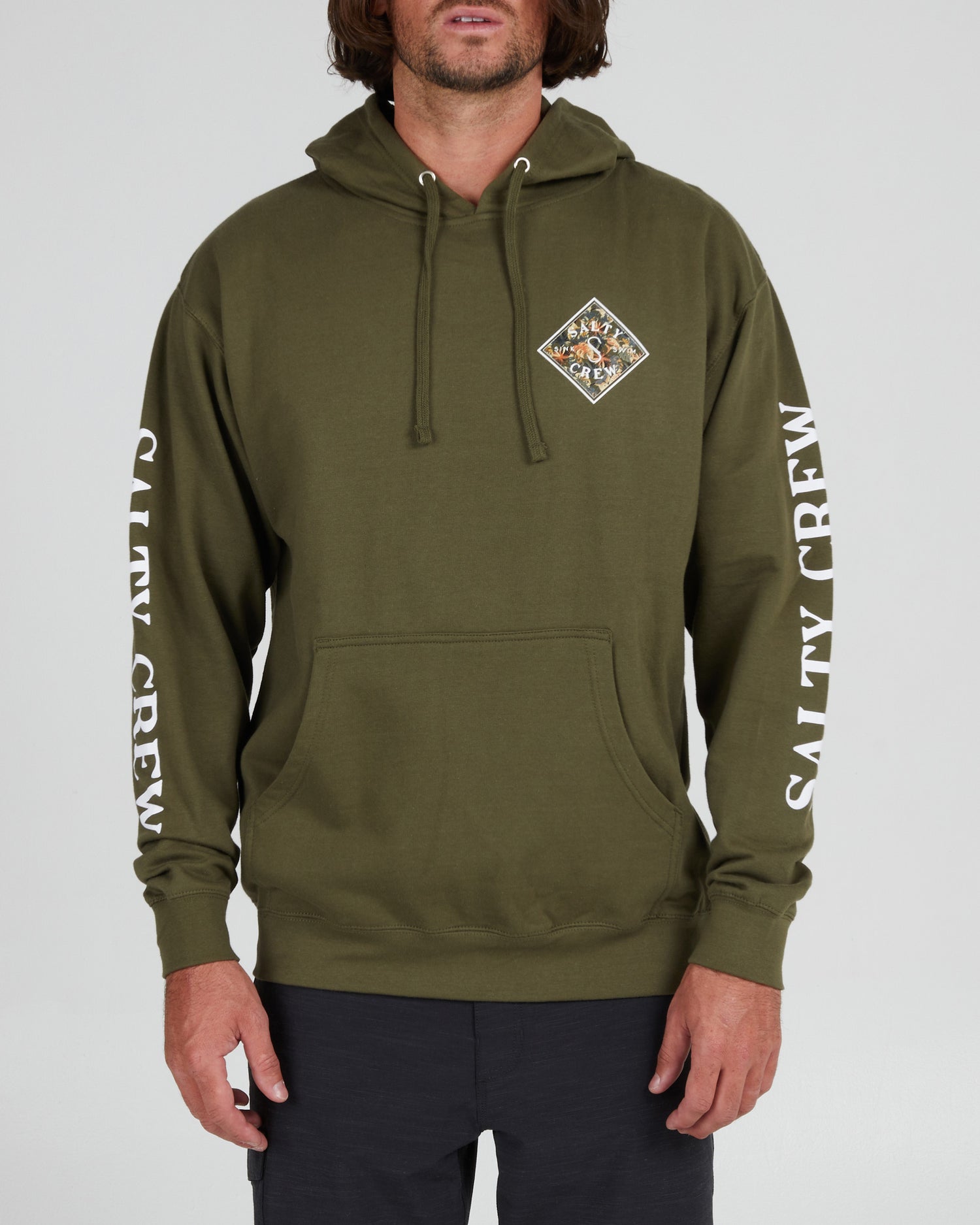 front view of Tippet Shores Fill Army Hood Fleece