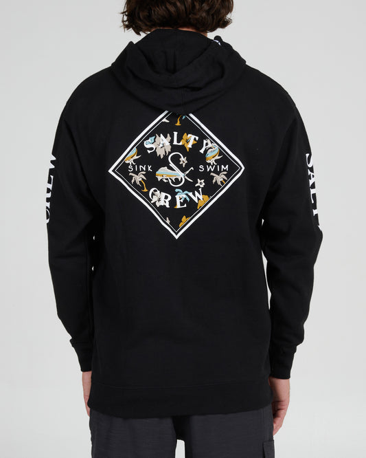On body back of the Tippet Shores Fill Black Hood Fleece