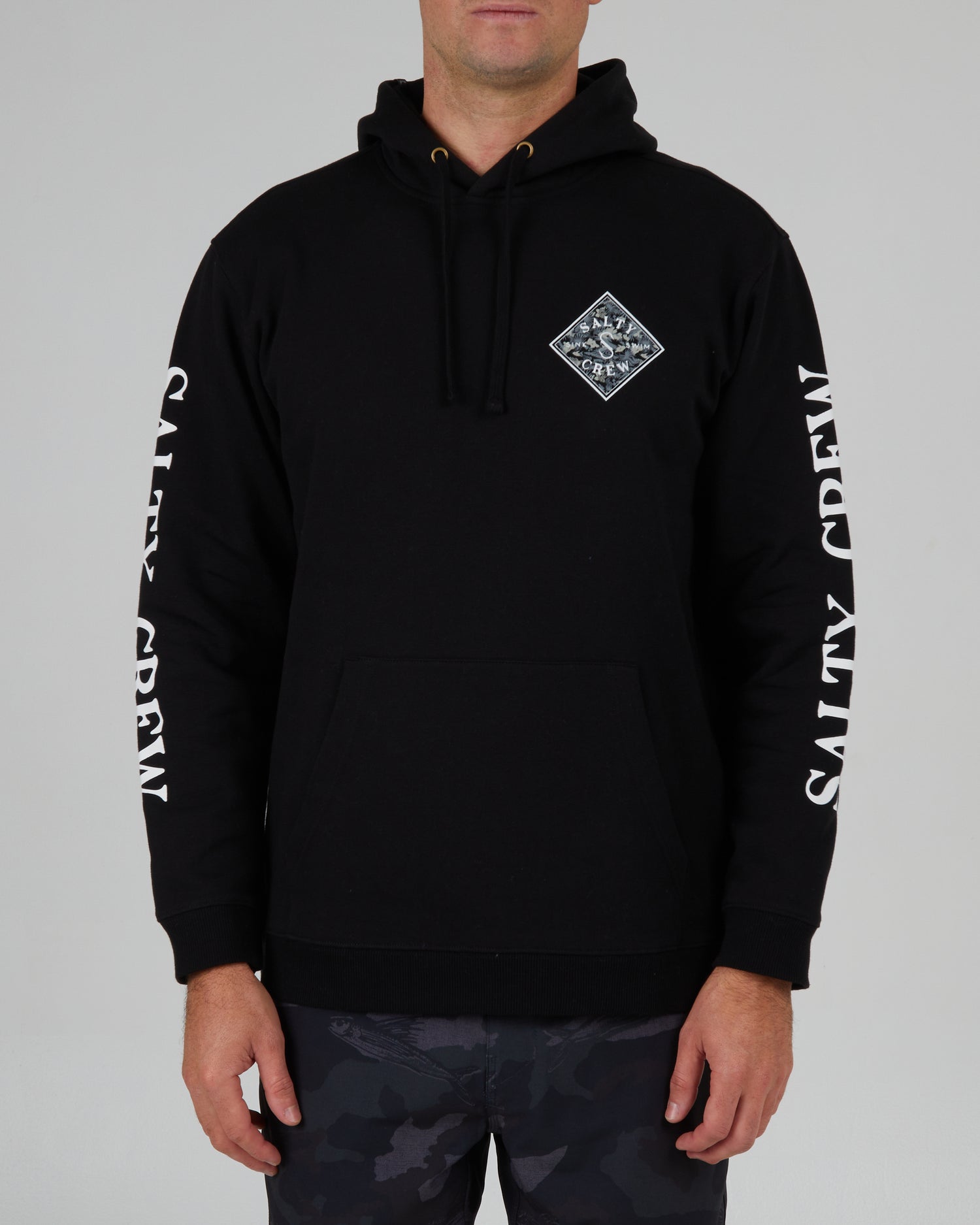 front view of Tippet Tropics Black Hood Fleece