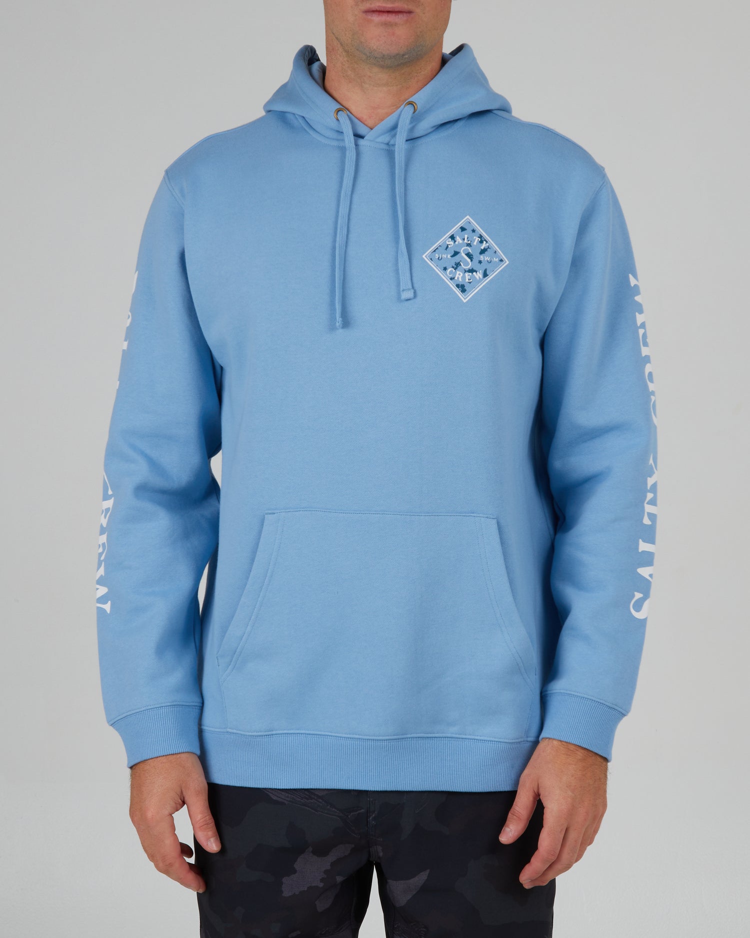 front view of Tippet Tropics Marine Blue Hood Fleece