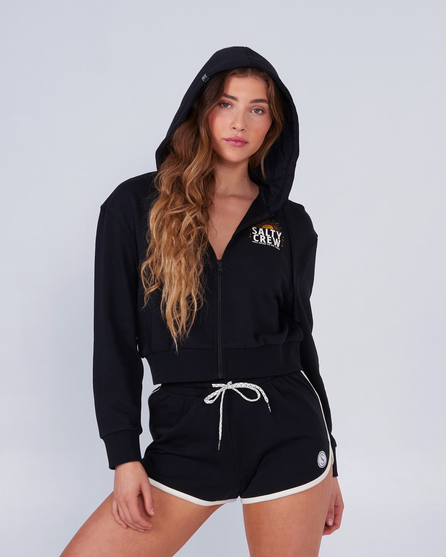 Cropped Zip Hoodie - Black