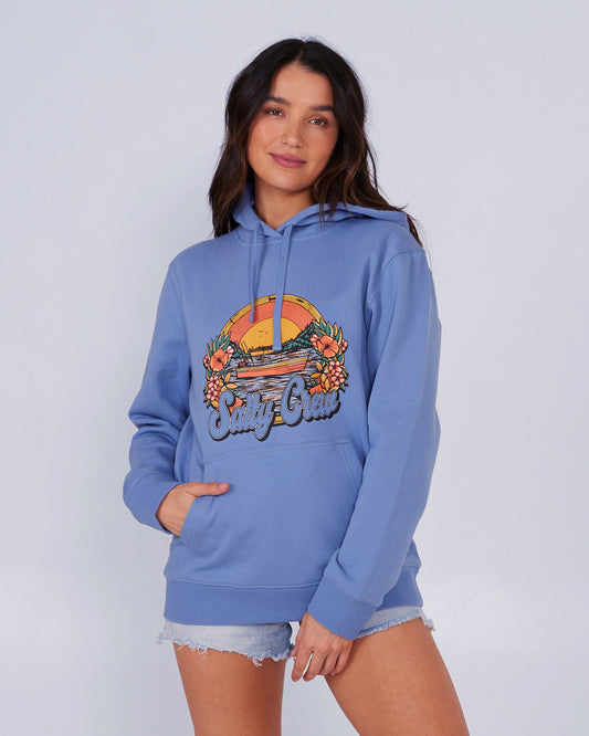 front view of On Vacation Blue Dusk Hoody