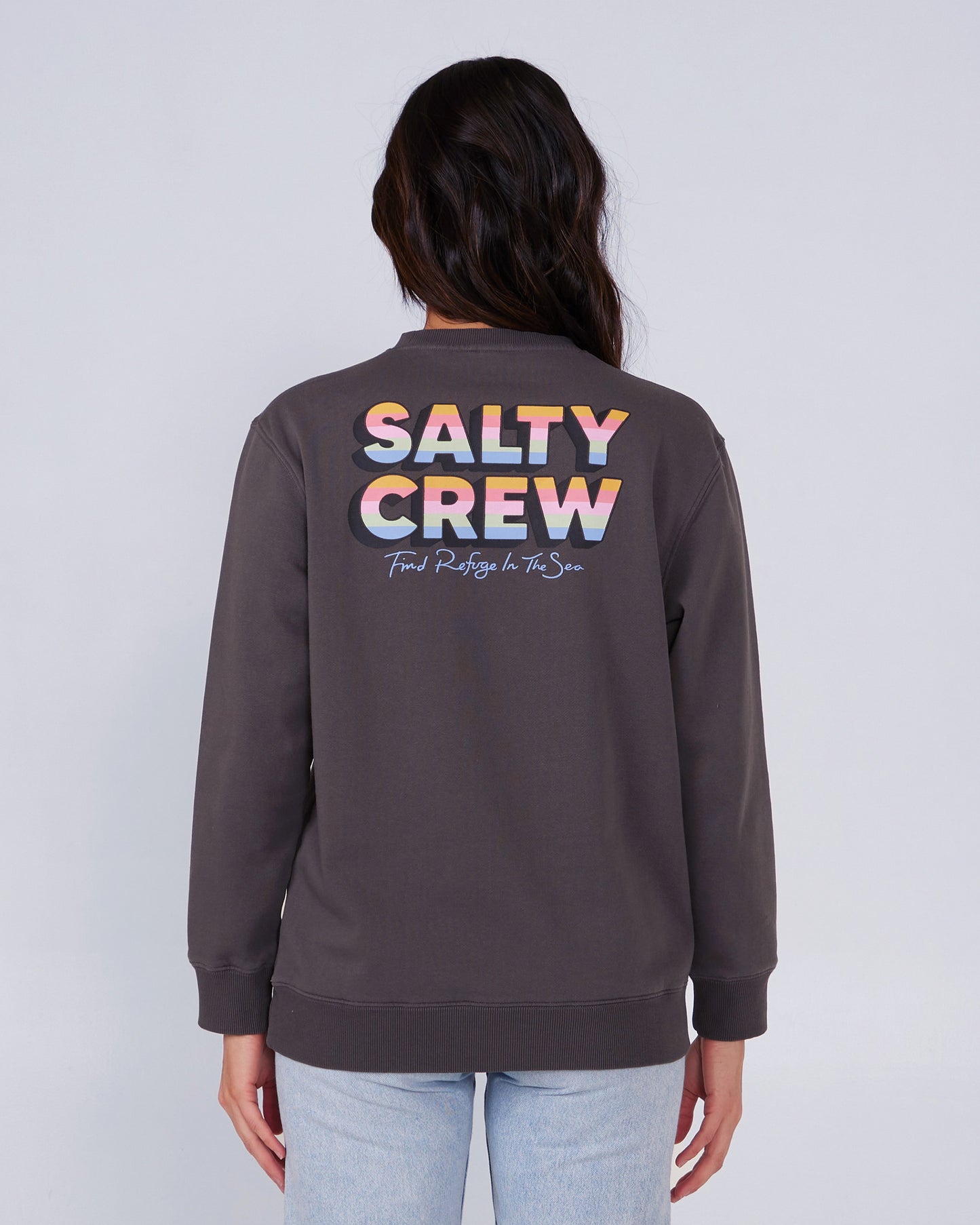 back view of Summertime Faded Black Premium Crew