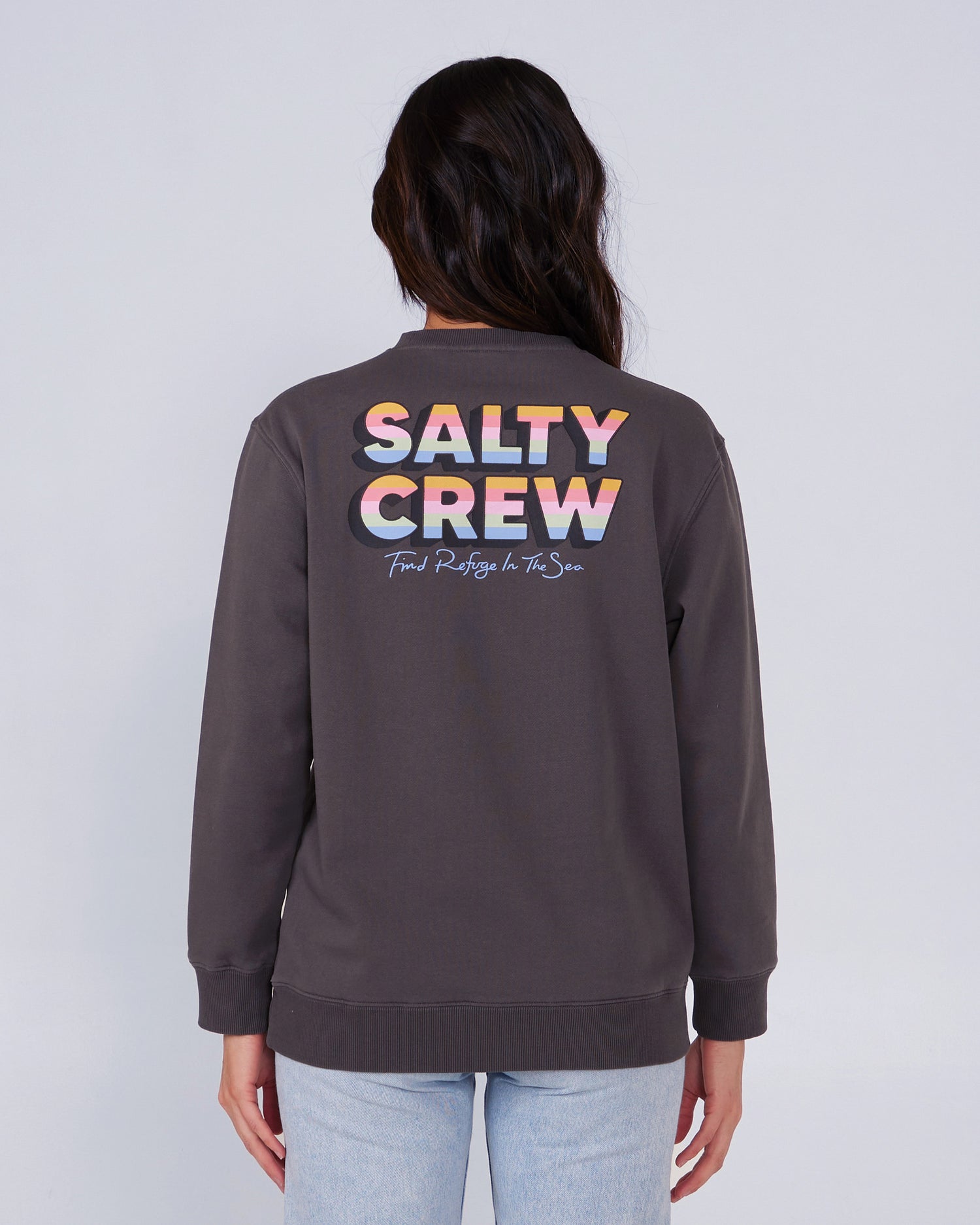 back view of Summertime Faded Black Premium Crew