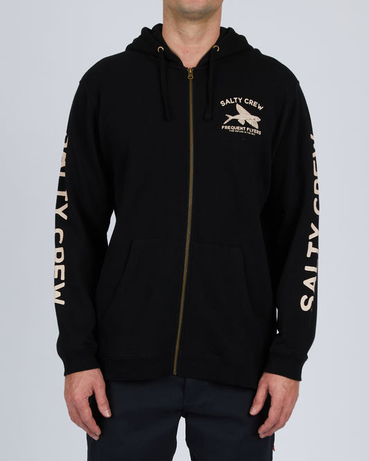 front view of Frequent Flyer Black Zip Fleece