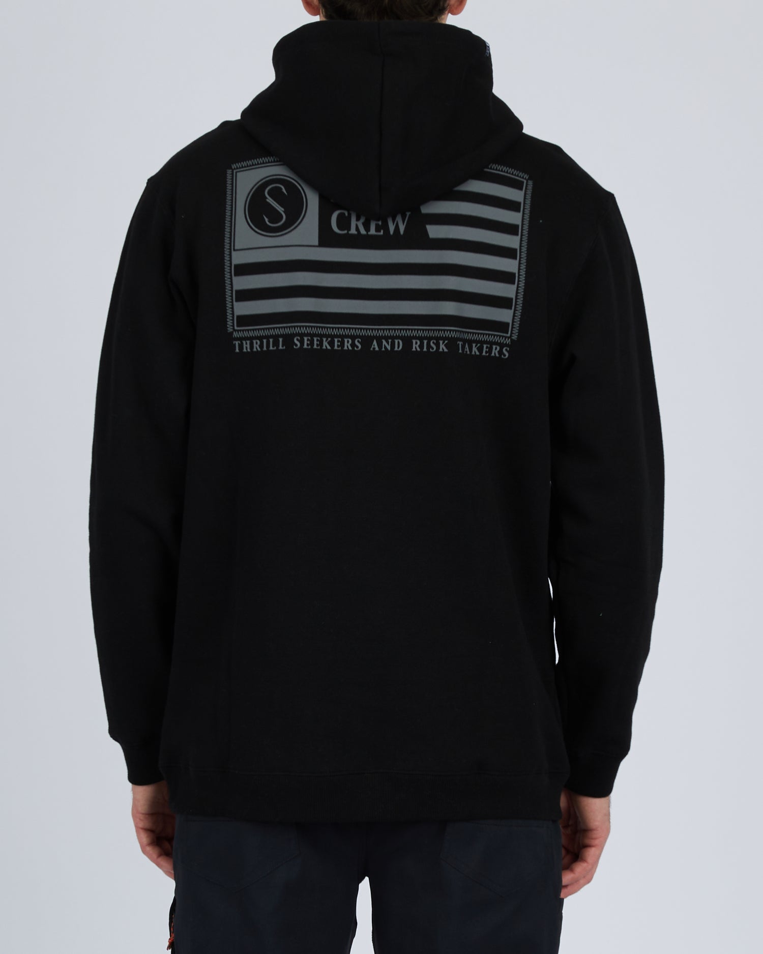 back view of Freedom Flag Black Hood Fleece