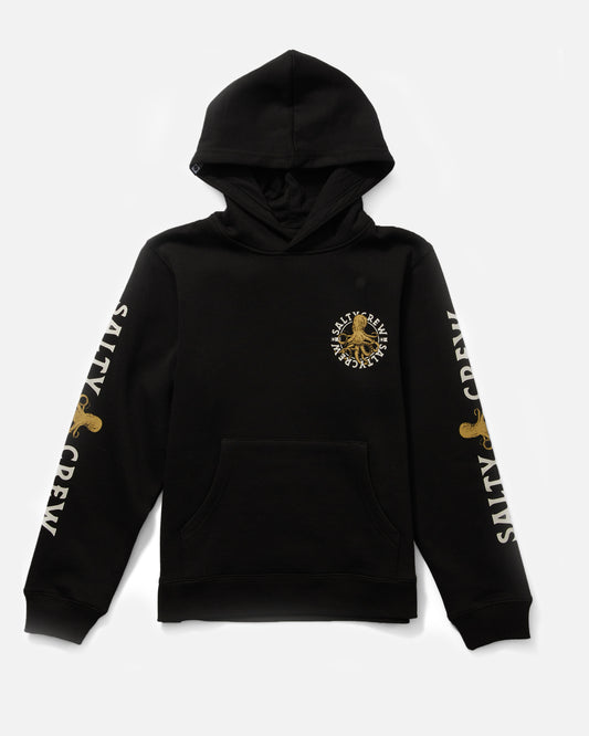 Front view of the Tentacles Boys Fleece Hoodie - Black. 