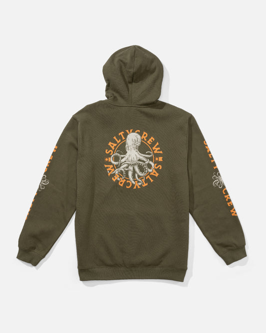 Back view of the Tentacles Fleece - Dusty Olive. 