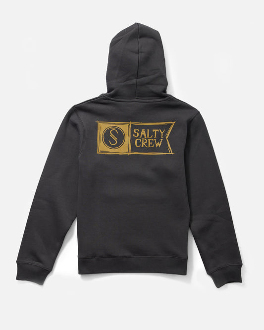 Back view of the Sketchy Alpha Boys Fleece Hoodie - Charcoal. 