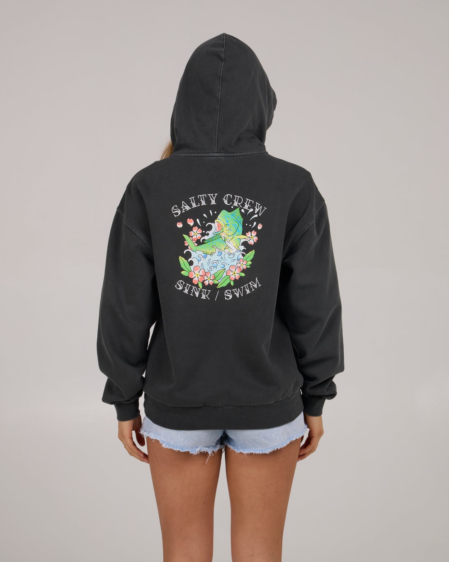 On body back view of Hopper Hoody - Faded Black