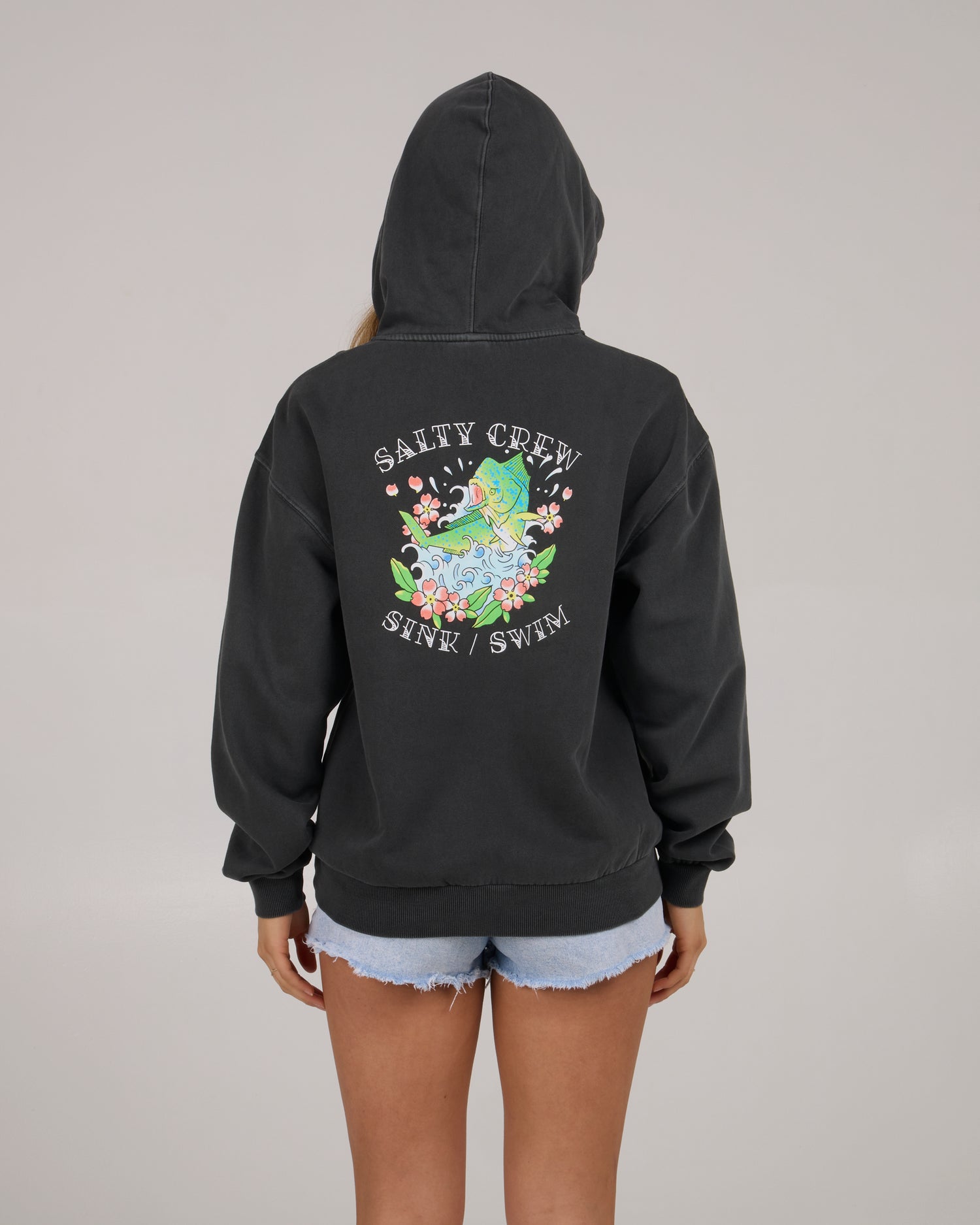 On body back view of Hopper Hoody - Faded Black