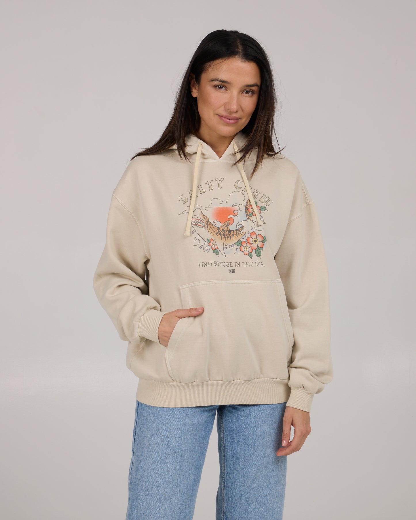 On body front view of Hopper Hoody - Off White