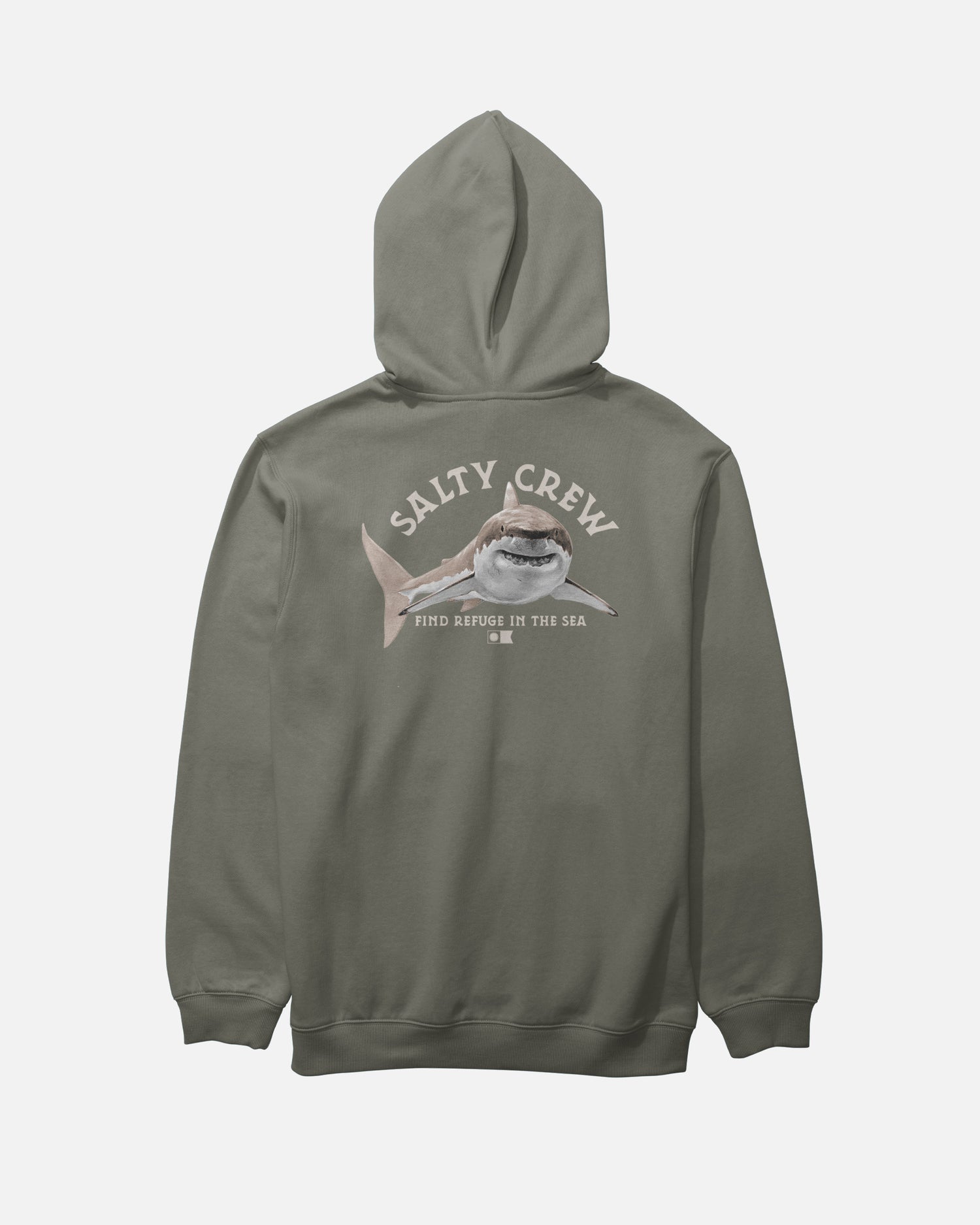Back view of the Lurking Fleece Hoodie - Dusty Olive. 