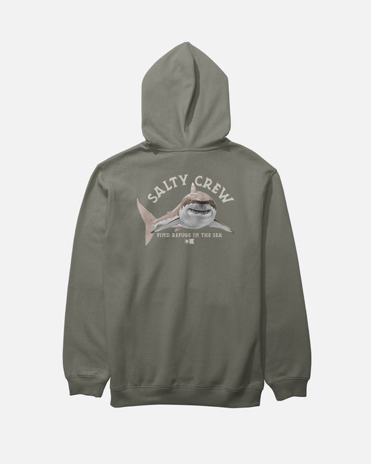 Back view of the Lurking Fleece Hoodie - Dusty Olive. 