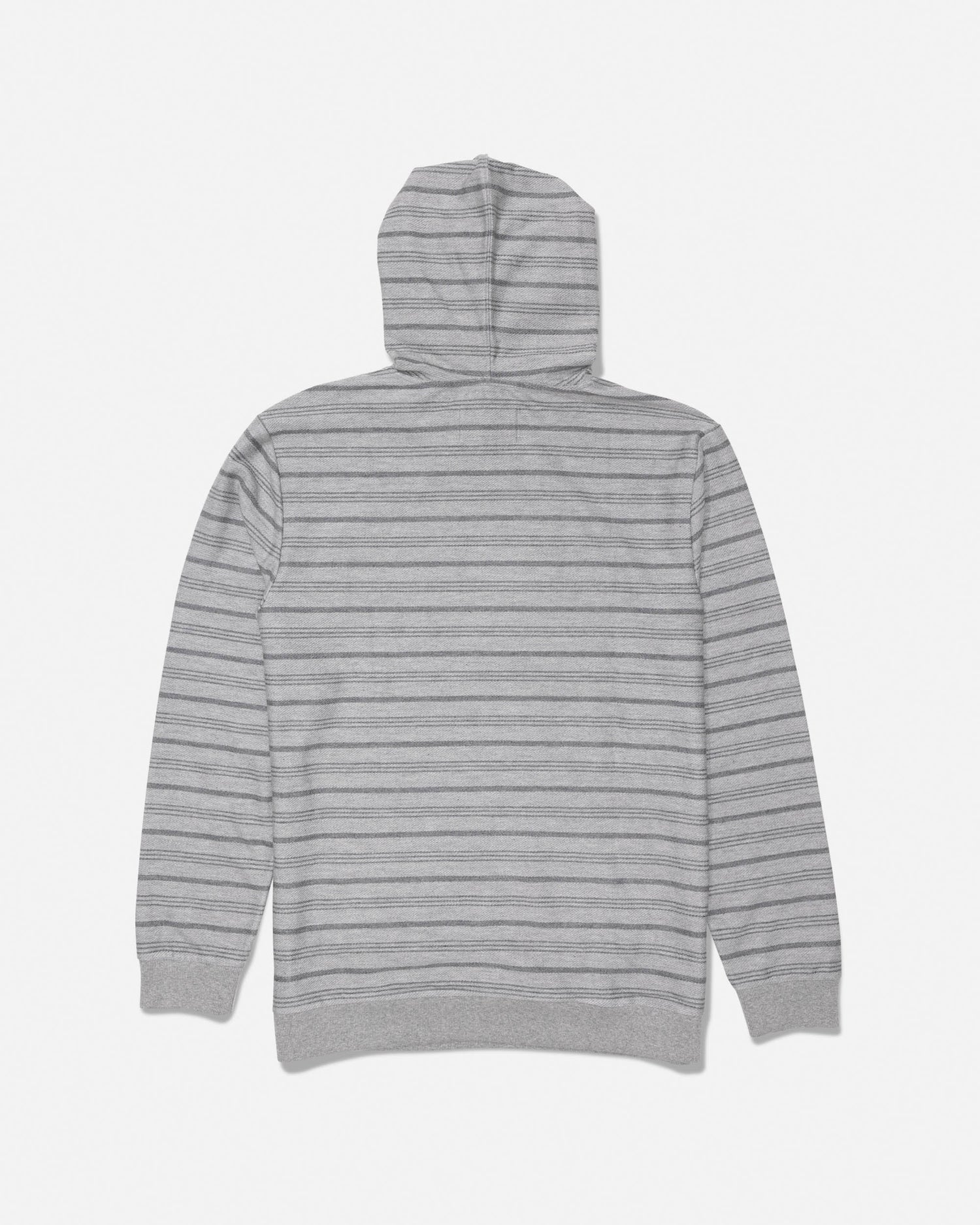 Back view of Harbor Grey Crewser fleece hoodie with yarn dyed stripes