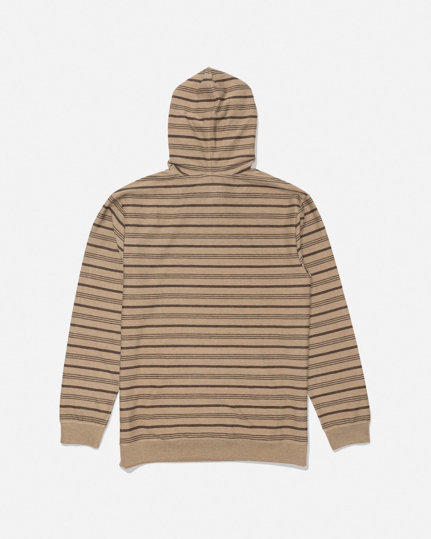 Back view of Twig striped fleece hoodie with hood up