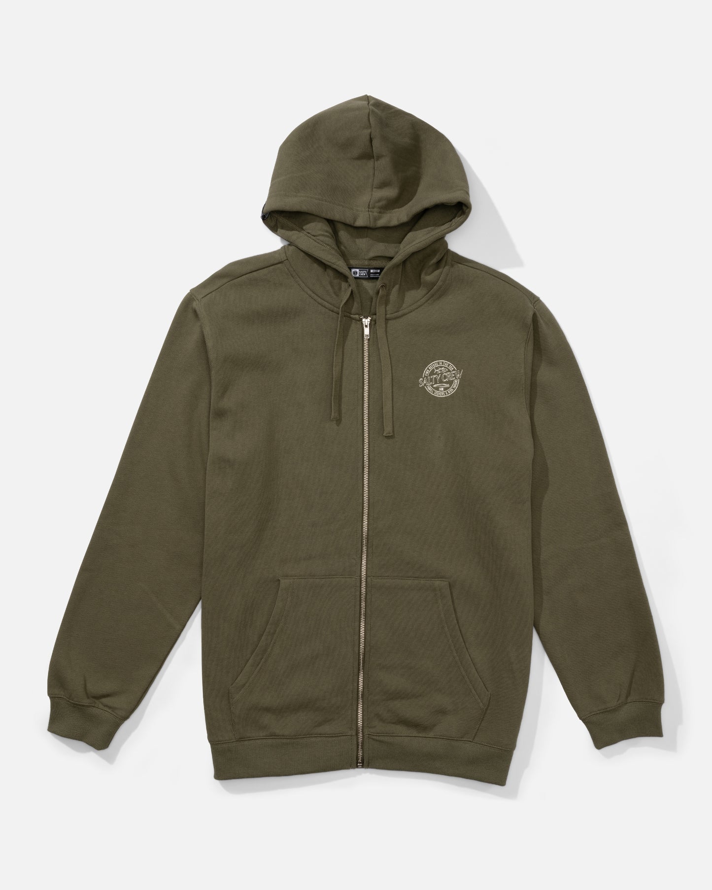 Front view of the Skewed Zip Fleece - Dusty Olive. 