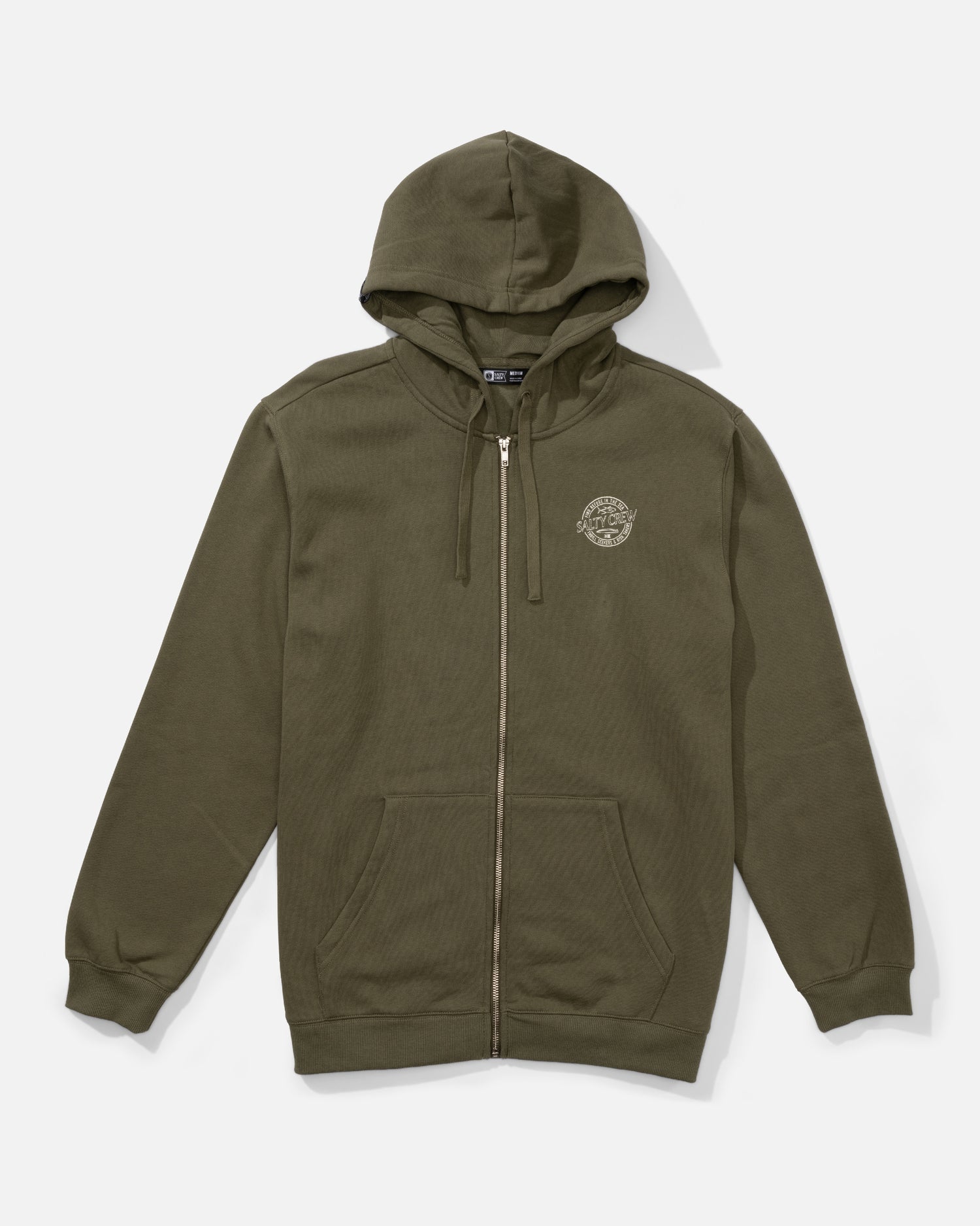 Front view of the Skewed Zip Fleece - Dusty Olive. 