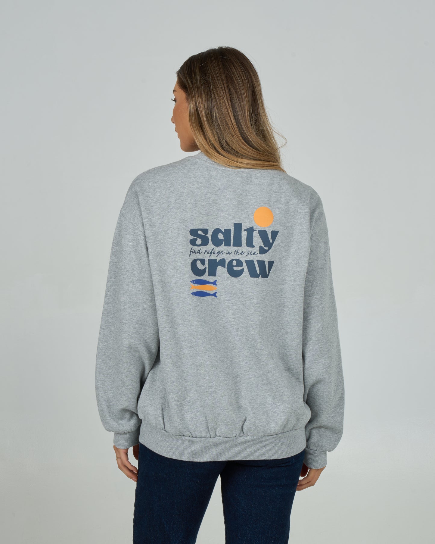 Back view of the Small Bite Crew - Athletic Heather. 