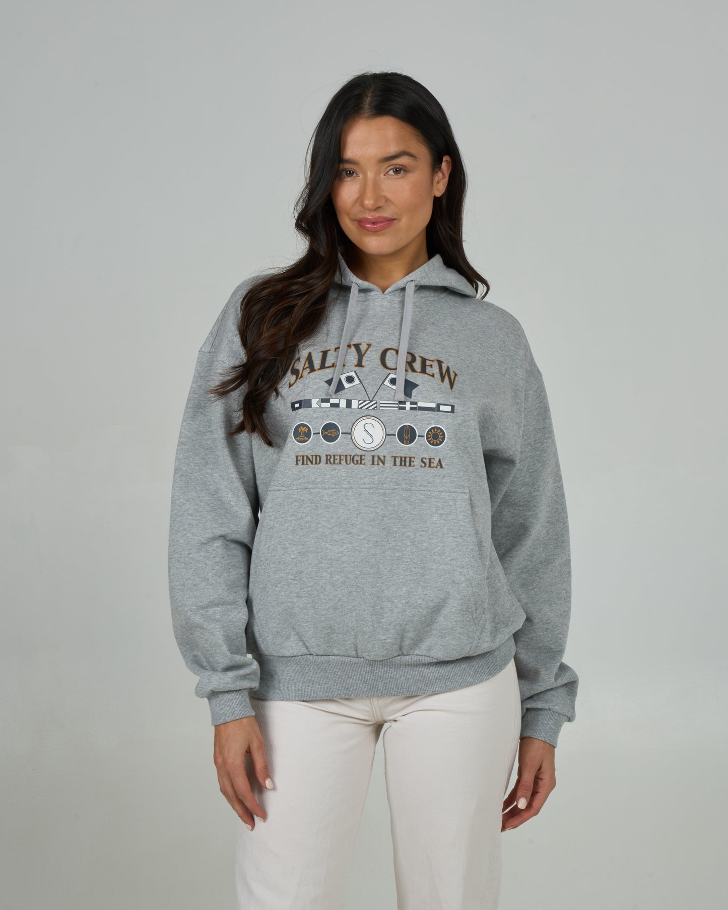 Front view of the Yacht Club Hoody - Athletic Heather. 