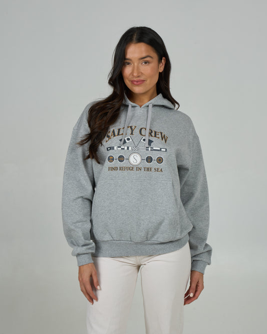 Front view of the Yacht Club Hoody - Athletic Heather. 