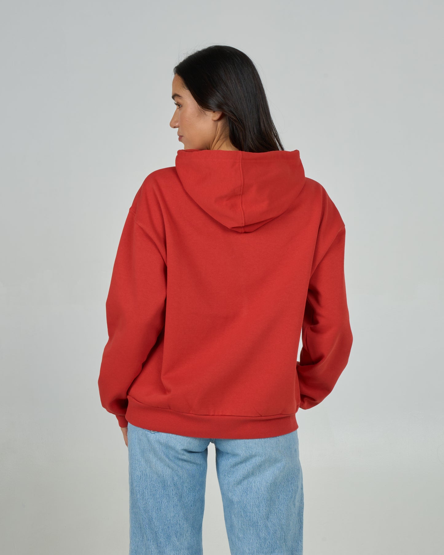 Back view of the Land And Sea Hoody - Fiesta Red. 