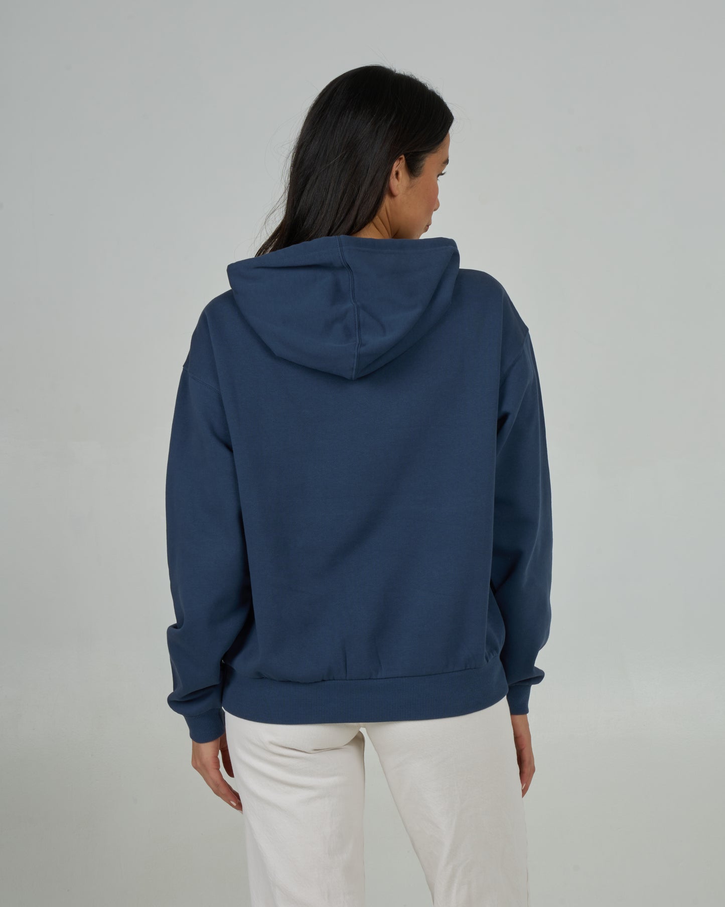 Back view of the Land And Sea Hoody - Midnight Navy. 