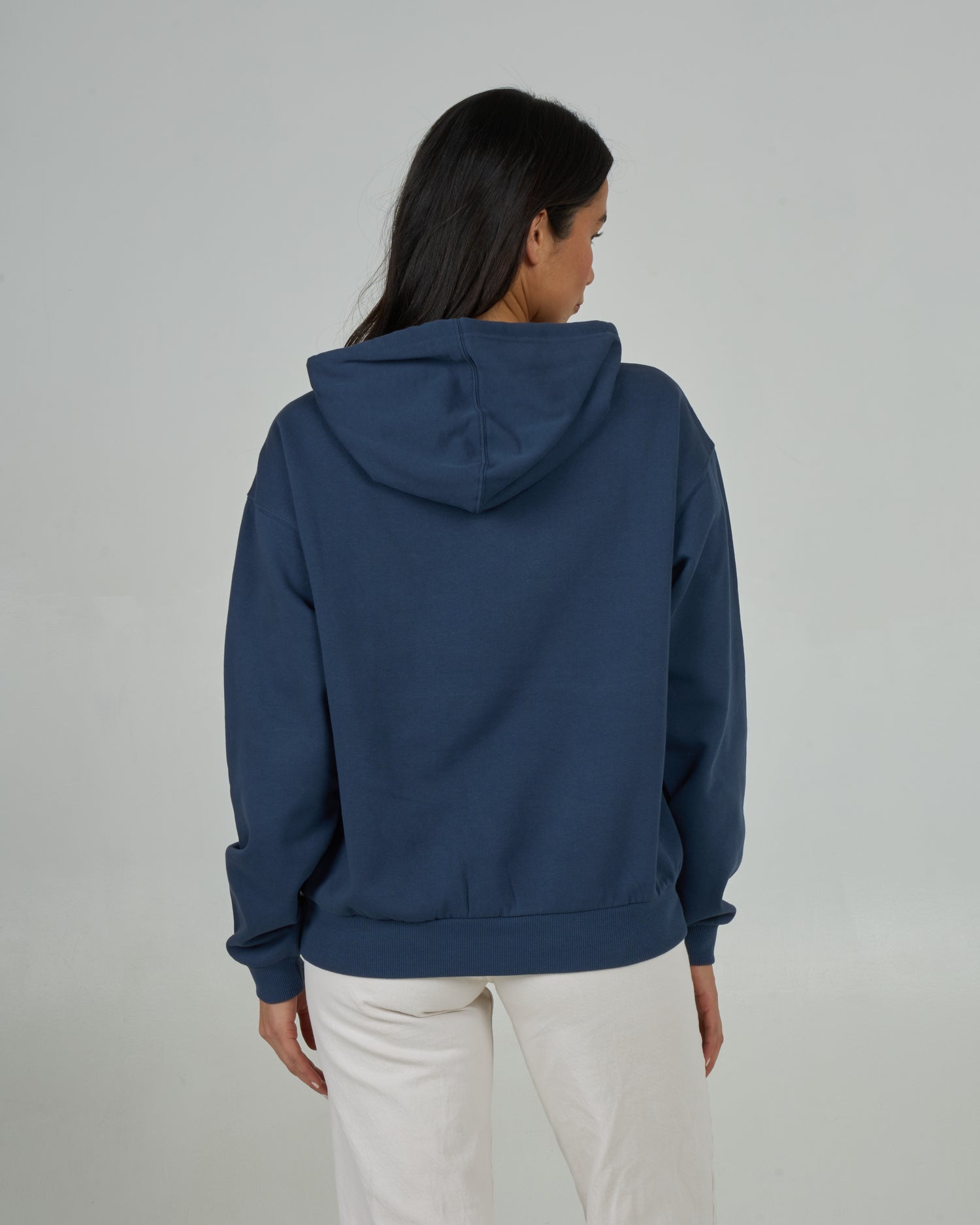 Back view of the Land And Sea Hoody - Midnight Navy. 