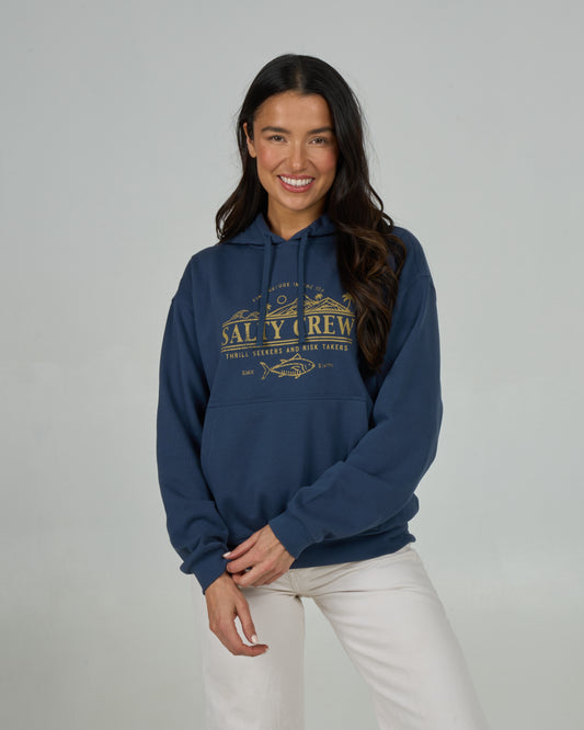 Front view of the Land And Sea Hoody - Midnight Navy. 