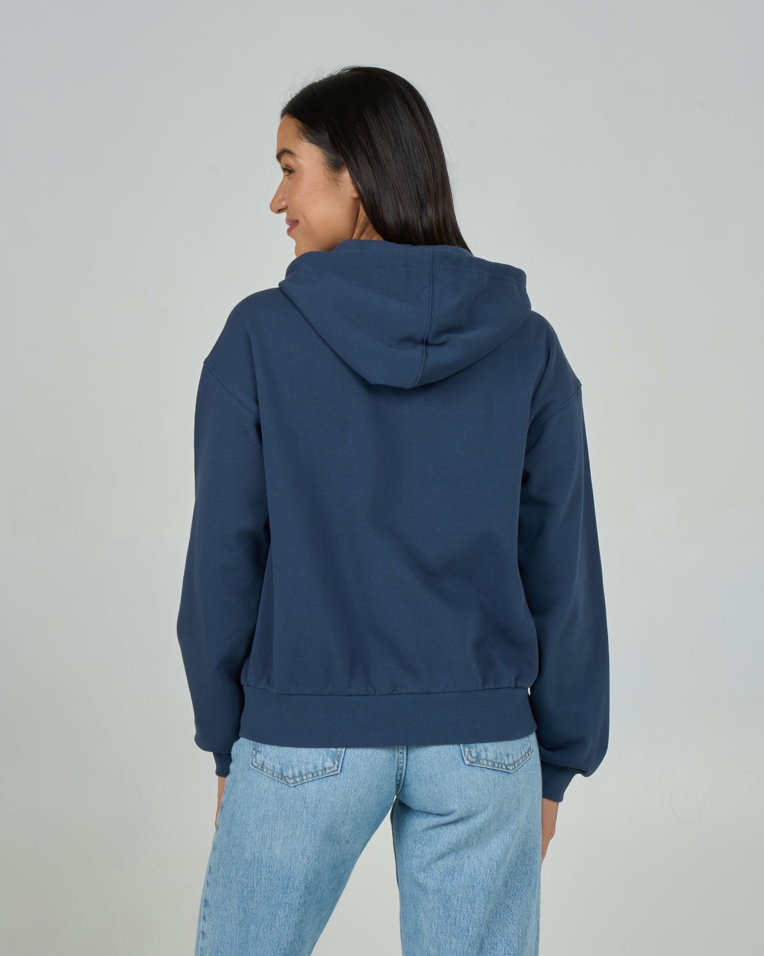 Back view of the Rays Zip Hoodie - Midnight Navy. 