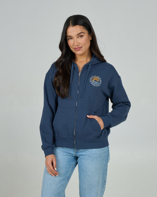 Front view of the Rays Zip Hoodie - Midnight Navy. 