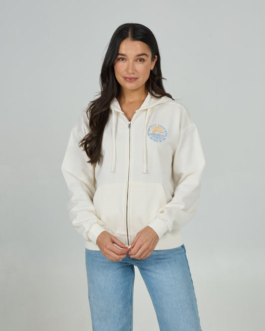 Front view of the Rays Zip Hoodie - Off White. 