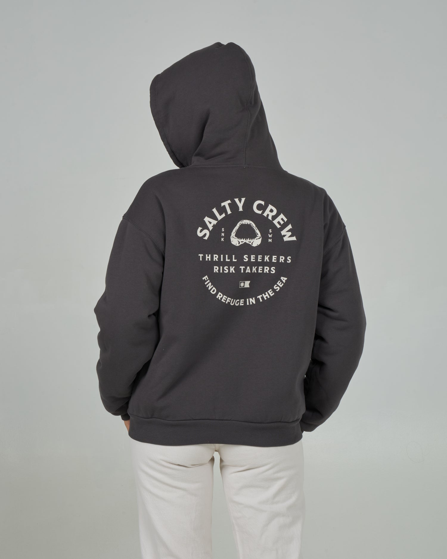 Back view of the Chompers Zip Hoody - Charcoal. 