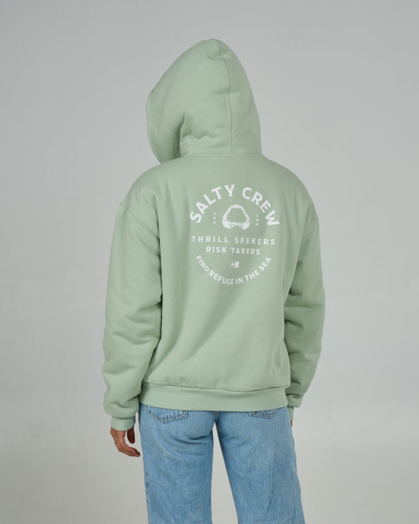 Back view of the Chompers Zip Hoody - Meadow Green. 