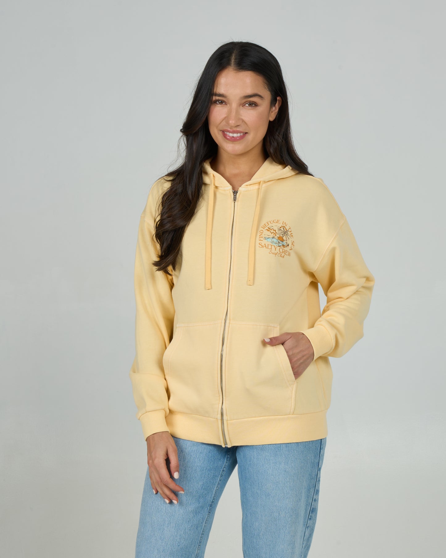 Front view of the Surf Club Zip Hoody - Butter Cream. 