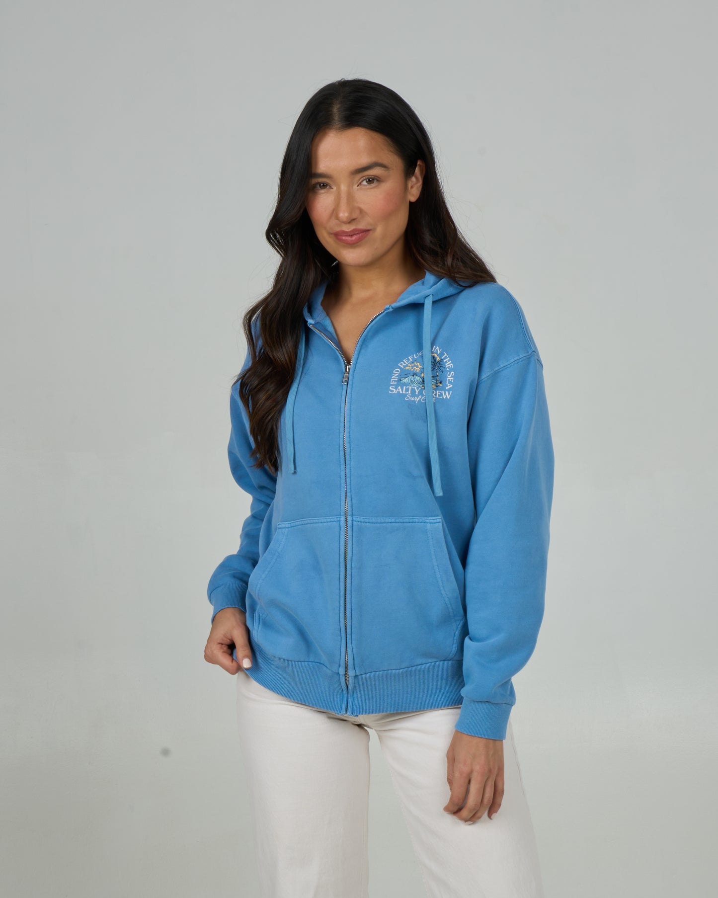 Front view of the Surf Club Zip Hoody - Marine Blue. 