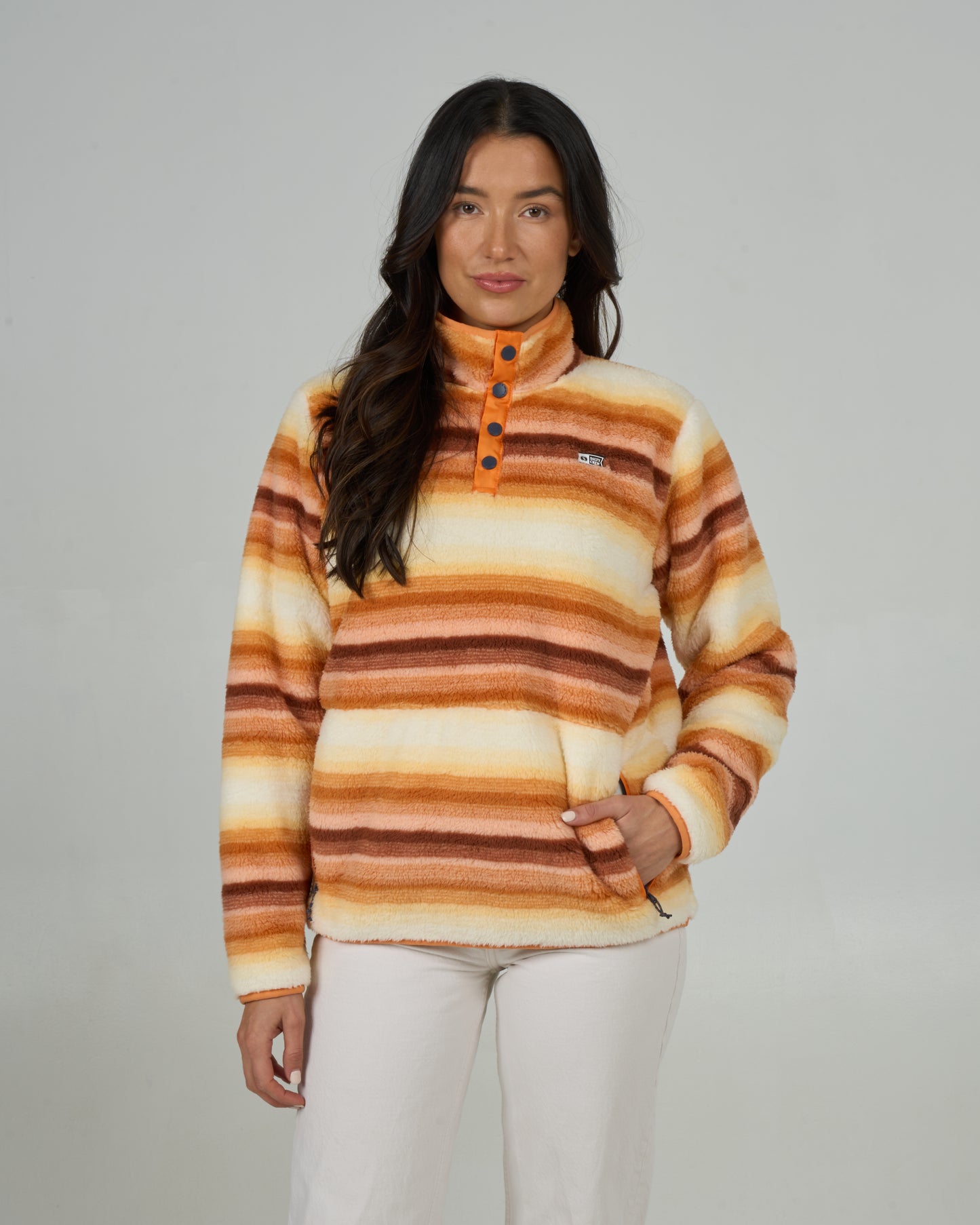 Front view of the Calm Seas Pullover - Peach Fizz. 