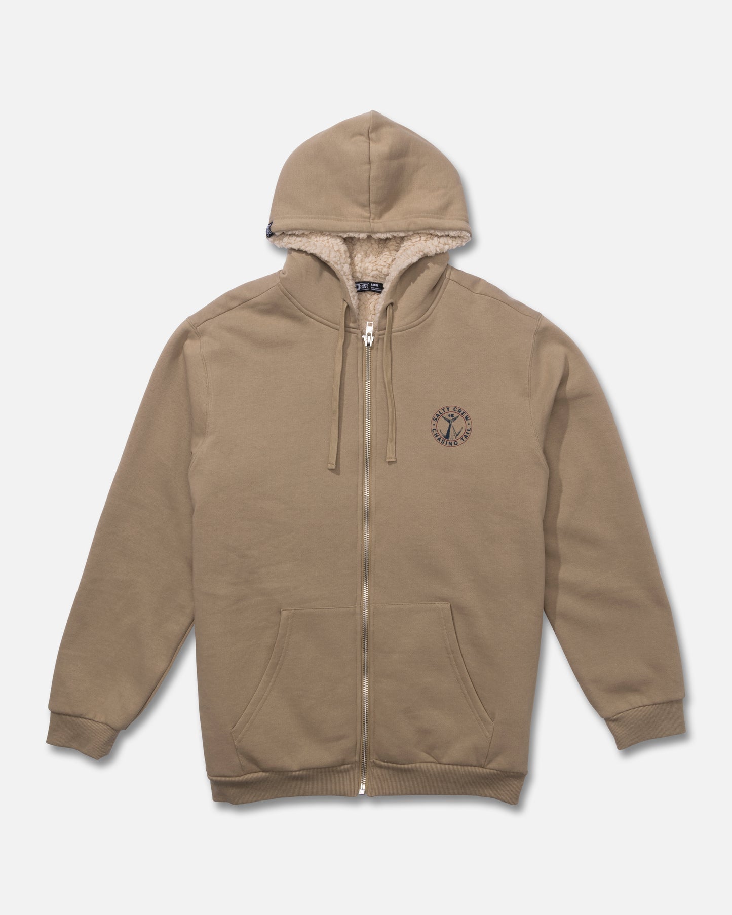 Front view of the Coastal Sherpa Fleece Hoodie - Khaki. 