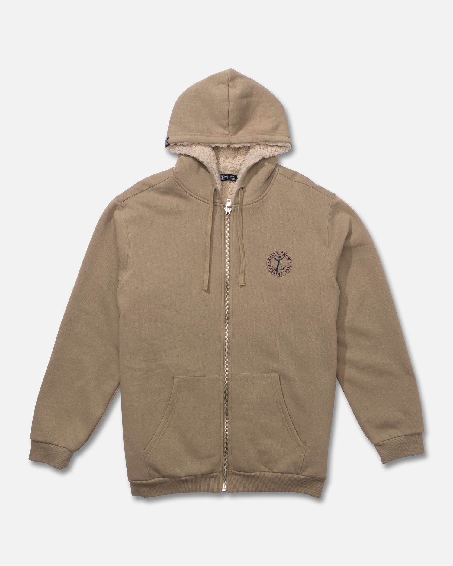 Front view of the Coastal Sherpa Fleece Hoodie - Khaki. 