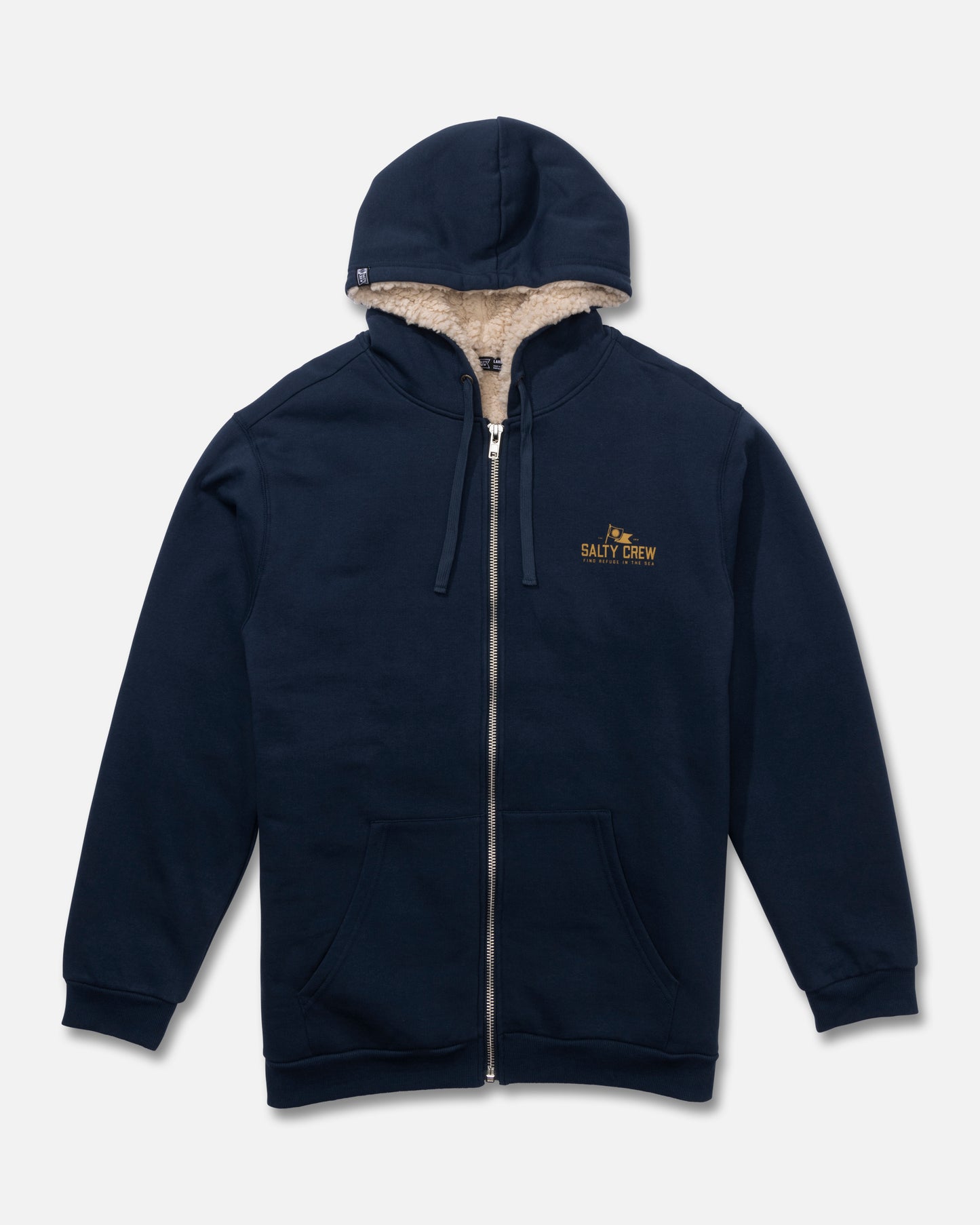 Front view of the Coastal Sherpa Fleece Hoodie - Midnight Navy. 