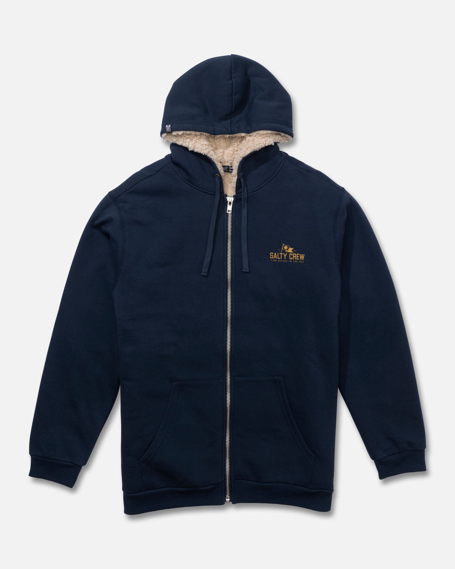 Front view of the Coastal Sherpa Fleece Hoodie - Midnight Navy. 