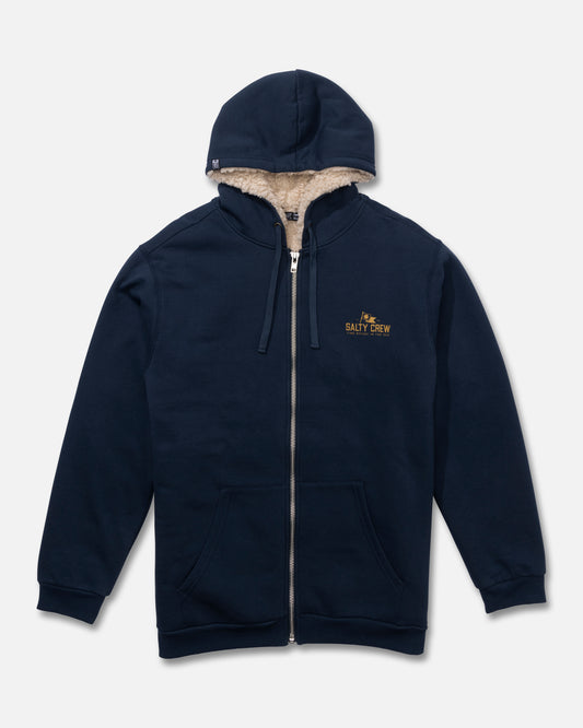 Front view of the Coastal Sherpa Fleece Hoodie - Midnight Navy. 